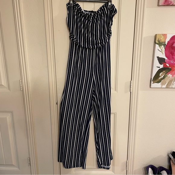 DISCREET Striped Summer Jumpsuit Sexy Tie Bowknot Long Pants Romper - Size 2X - Picture 5 of 7